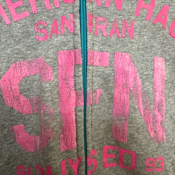 American Rag Hoodie Vest San Francisco CA SFN Phys Ed Pink Text Men’s XL - Picture 9 of 10